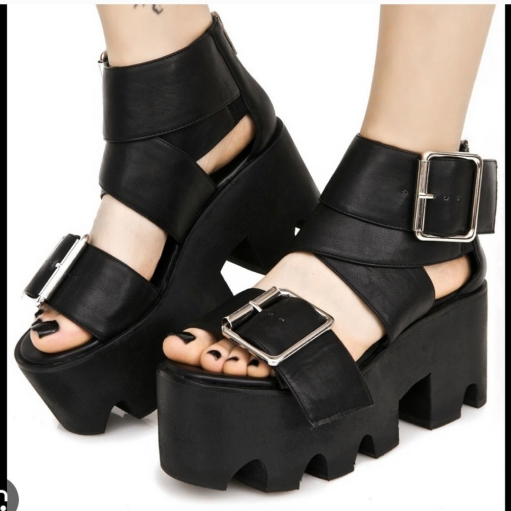 Current Mood Dolls Kill Black Asphalt Platform Sandals 9